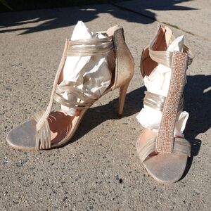 Bella Luma Gold Rhinestone Strappy Heels Size 11 Glam Party High Heels